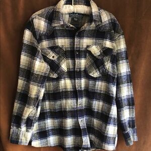 TC Men's Navy and White Plaid Snap-Front Shirt